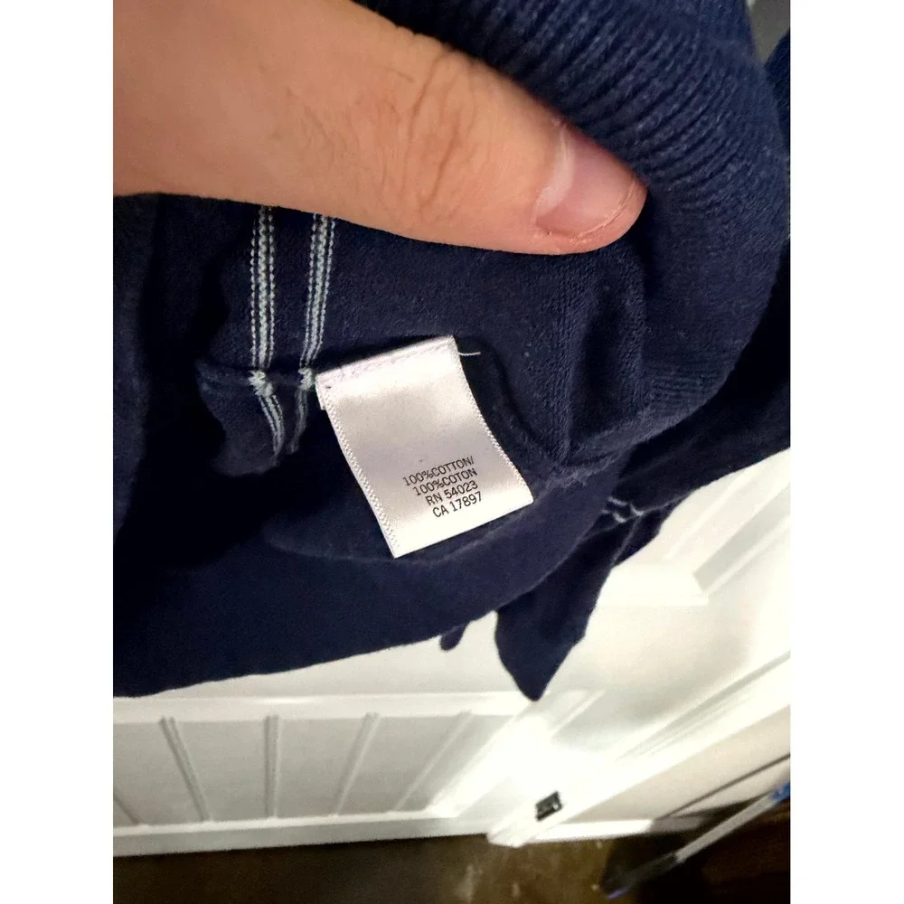 Banana Republic Sweater Mens Medium Blue Striped V-Neck 100% Cotton Knit